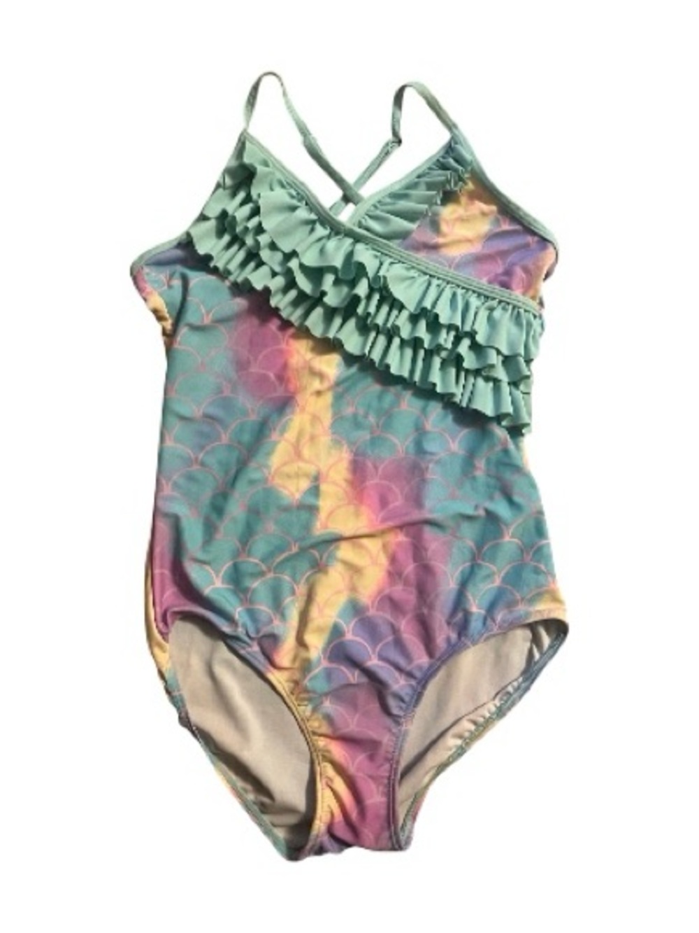 Girls Pastel Mermaid One-Piece Swimsuit with Ruffle